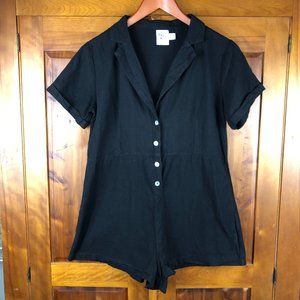 Princess Polly Black Gauze Button Front Short Sleeve Romper